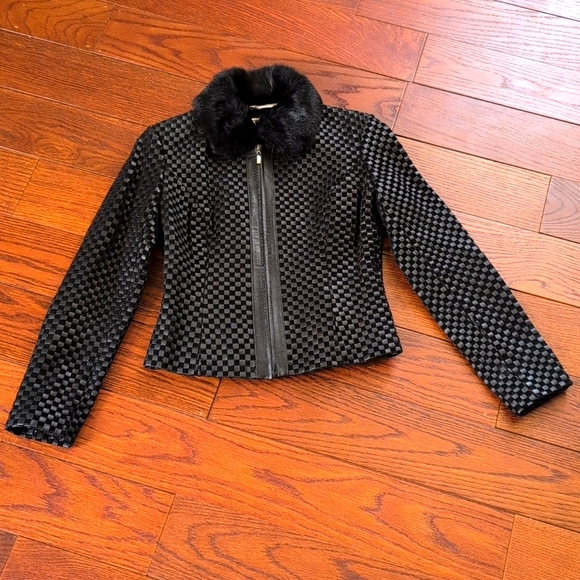 Marvin Richards - Basketwoven Leather Jacket with Rabbit Fur Detachable Trim - Picture 2 of 7